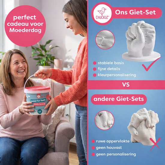 Chuckle - 3D Gipsafdruk Set - Handafdrukset - Handgietset voor Koppels en Familie met Goudverf - Eenvoudig te Gebruiken - Uniek Cadeau en Souvenir voor Jubilea - Verjaardagen en Kerstmis van CHUCKLE — afbeelding 3