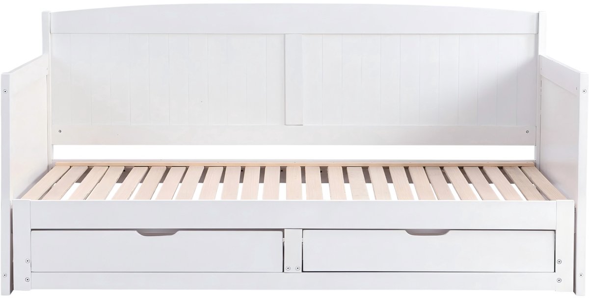 Daybed 90x190 cm Slaapbank (zonder matras), wit grenenhout, multifunctioneel bed met uitschuifbed en lades