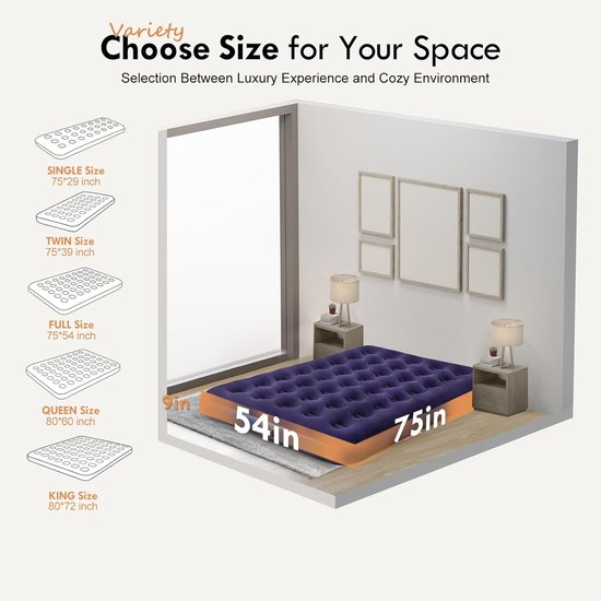Camping Matras - Opvouwbaar Matras - Vouwmatras - Camping Matje - Slaapmat - Logeer Matras - Luchtmatras - Kampeer Matras - Camping Bedje - PVC - 191 x 137 x 22 cm - Donkerblauw - van Imperatoris van Camping — afbeelding 2