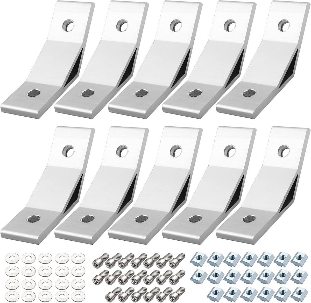 Bevestigingshoek 135 graden - Profiel connector - Robuuste constructies bouwen - Aluminiumlegering corrosiebestendig - 10 stuks 4040 serie - Zilver