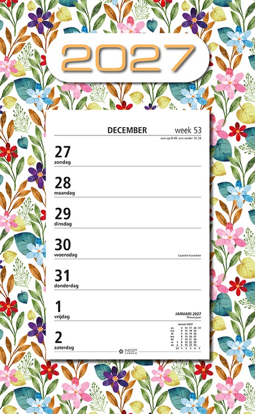 MGPcards - Week Scheurkalender 2027 - Week begint op zondag - 21 x 34 cm - Bloemen - Gekleurd