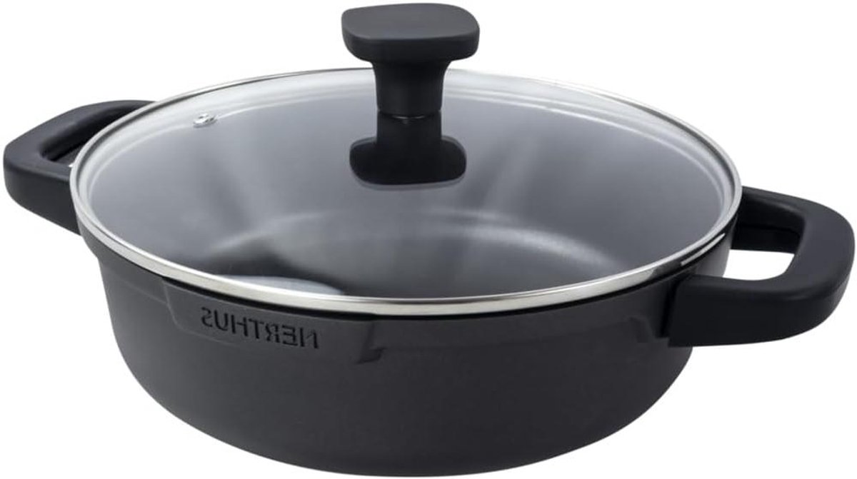 Lage Pan - Koekenpan - Gezond Koken - Volledige Inductie Bodem - 2.8 Liter - Zwart