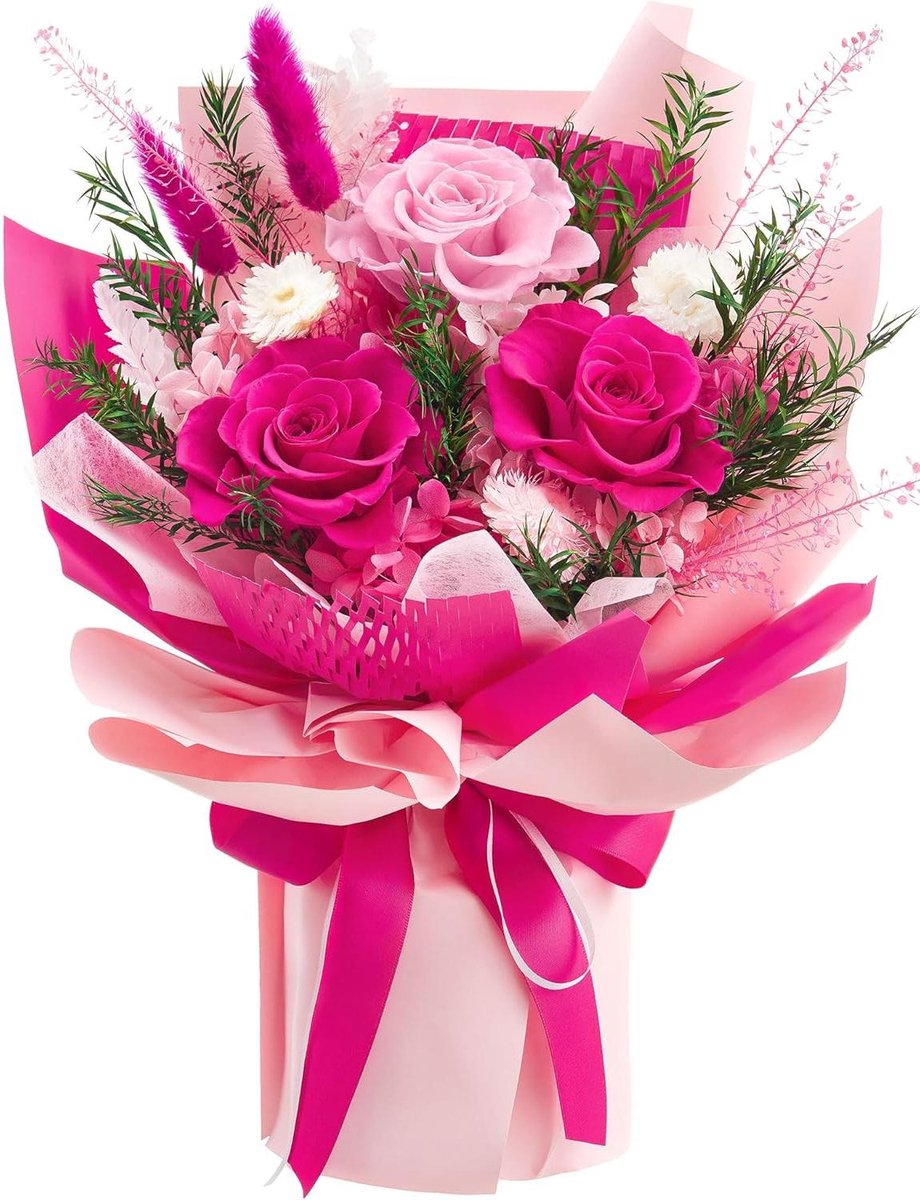 Geconserveerd Boeket - Eeuwige Bloemen - Cadeau Geven - Handgemaakt Ontwerp - 458 gram - Felroze