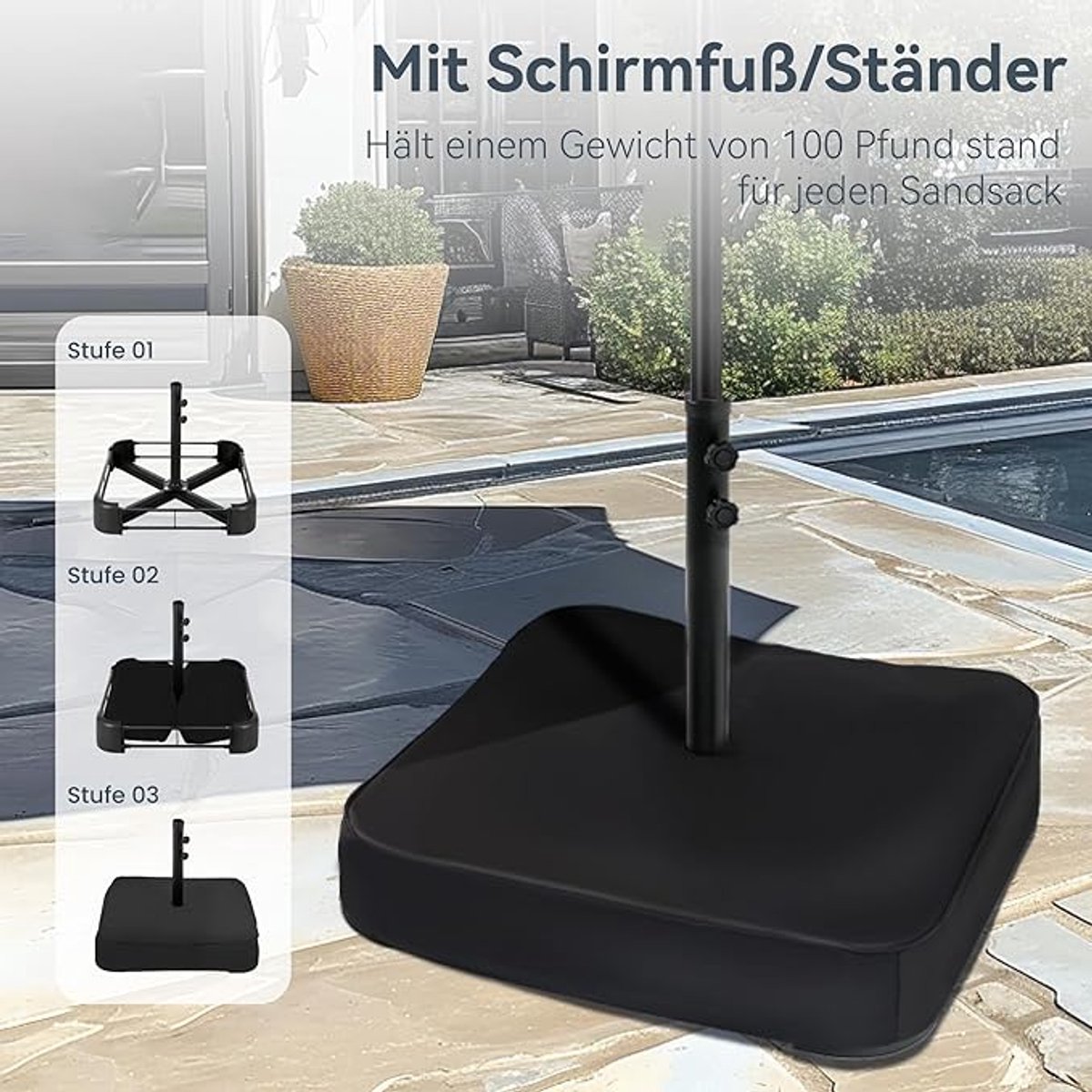 Rechthoekige Tuinparasol 270x450 cm XXL met Standaard, Zandzakken & Hoes – Dubbelzijdige Parasol met Crank, UV-Bescherming, Waterdicht & Windbestendig – Extra Grote Schaduw voor Tuin & Terras – Nicolehome