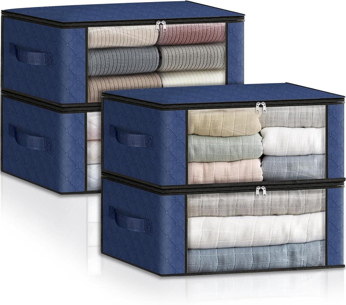 Opbergzakken Kleding - Opbergdozen Set - Ruimte Besparen - Versterkte Handgrepen - 4 Stuks 35L - Blauw