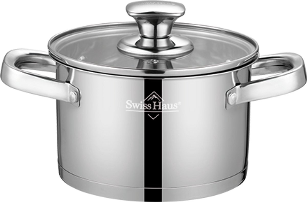 Swiss Haus® EC16 Kookpan Met Deksel - Ø16 cm / 2.0L RVS Soeppan - PFAS Vrij - Geschikt Voor Inductie - Vaatwasserbestendig - Ovenbestendig tot 260°C - RVS