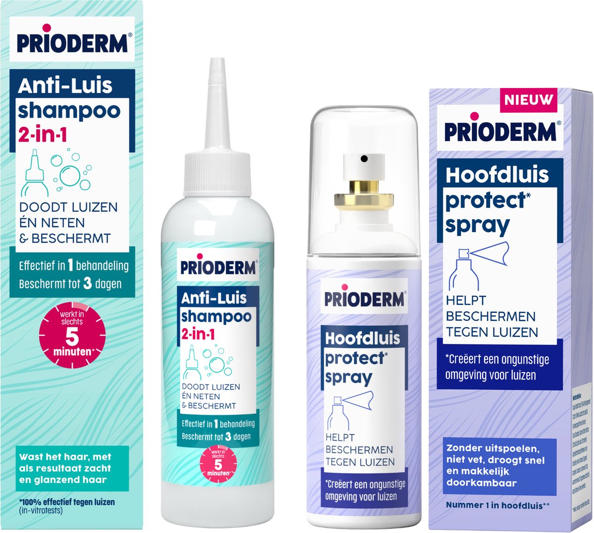 Prioderm Hoofdluisbescherming Bundel - Inclusief Prioderm Anti-Luis Shampoo en Prioderm Protect Spray - Effectieve Behandeling en Bescherming tegen Hoofdluizen - Geschikt voor Kinderen en Volwassenen