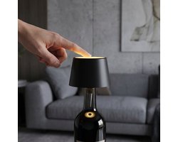 Flessenlamp – 1 Stuk – 25 uur Brandduur – 4000mAh – Draadloos – Tafellamp – Oplaadbare Tafellamp – Tafellamp Oplaadbaar – Tafellampje Binnen – Zwart – MULIN