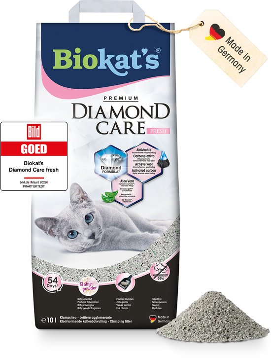 Biokat's Diamond Care Fresh - 10 L - Kattenbakvulling - Klontvormend - Babypoeder geur - Actieve kool