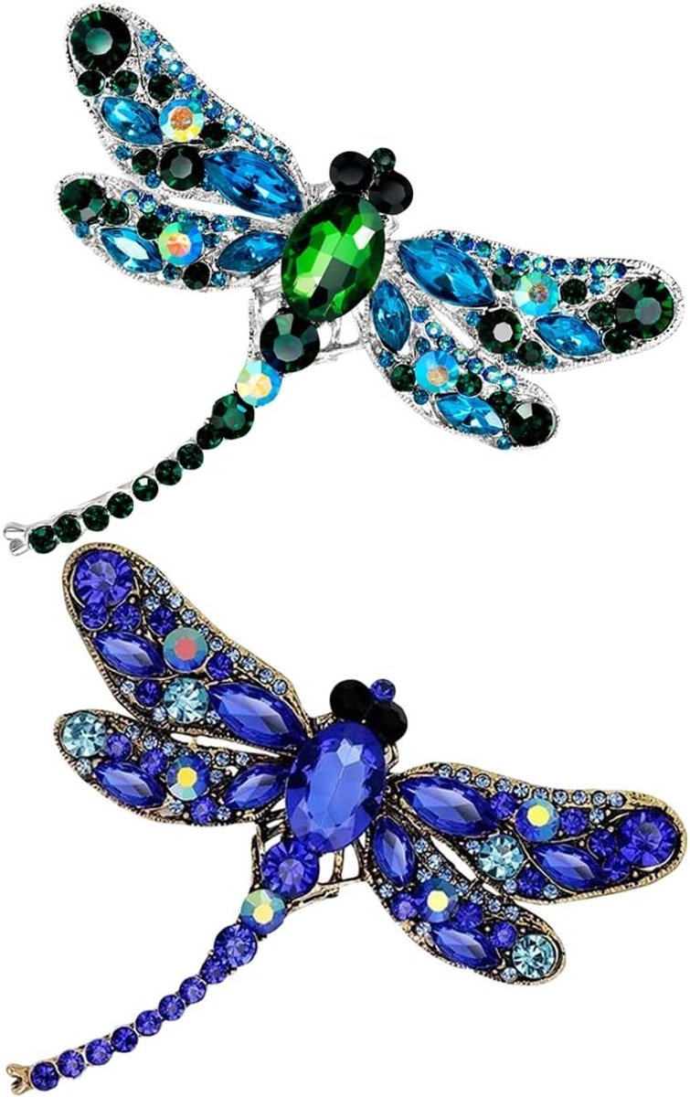 Elegante Vintage Libelle Broches - 2 Stuks Kristallen Corsages voor Jurk, Jas en Trui Decoratie