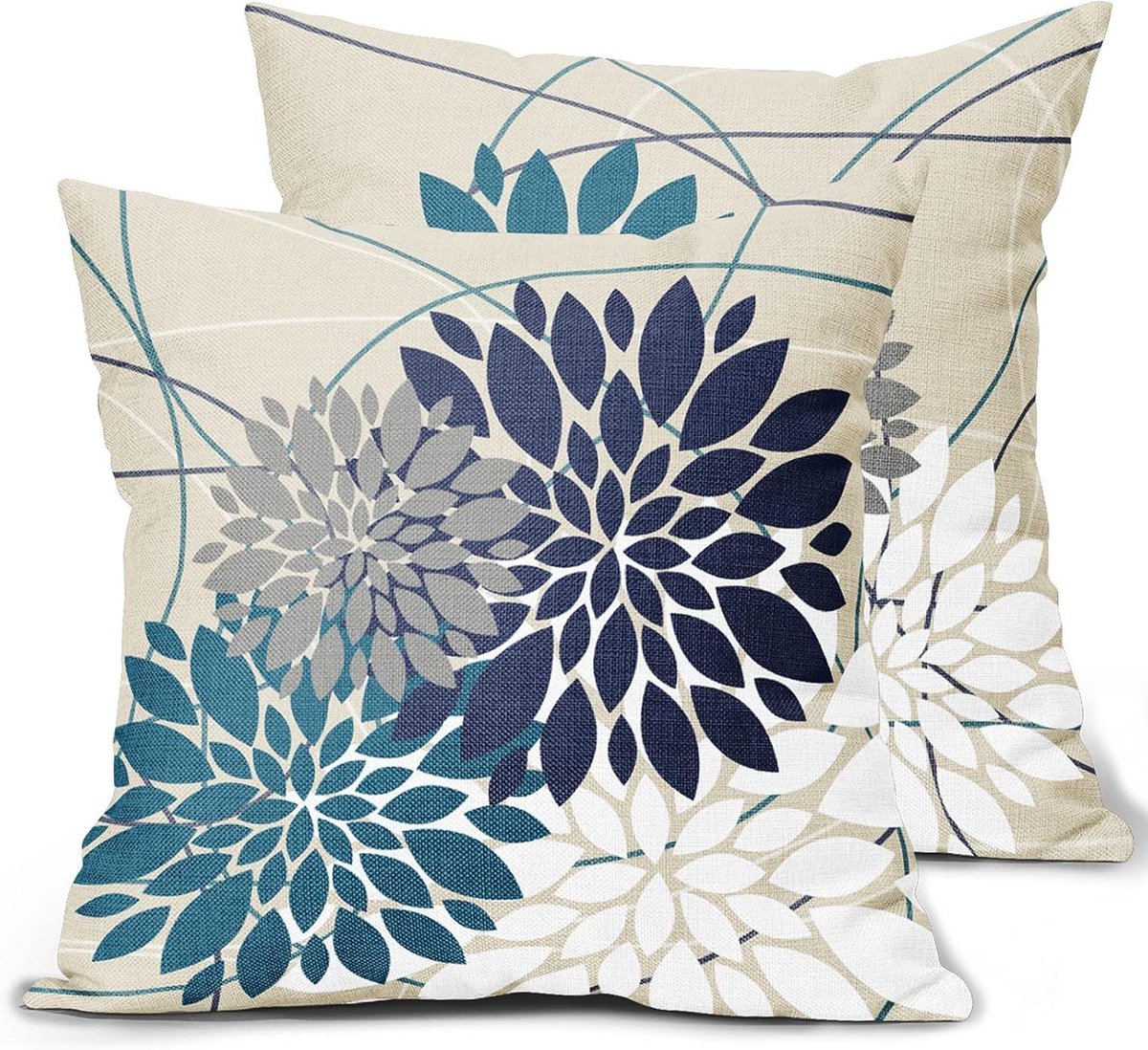 Decoratieve Kussenslopen - Sierkussenhoezen - Bank Decoratie - Onzichtbare Ritssluiting - 40 x 40 cm - Marineblauw Groenblauw