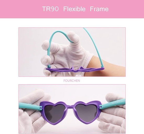 Kinder Zonnebril Hart - Meisjes Jongens - Buiten Spelen - Flexibel Rubber Frame - Polarized UV Bescherming - Paars Groen van Merkloos — afbeelding 3