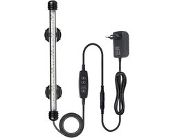 Aquarium LED verlichting twee kleuren licht, blauw en wit licht. Apart regelbaar. Lengte led aquariumlamp 38 cm met 15 led blauw en wit. Aquarium verlichting die in het water kan. Onderwater ledlamp van 38 cm.