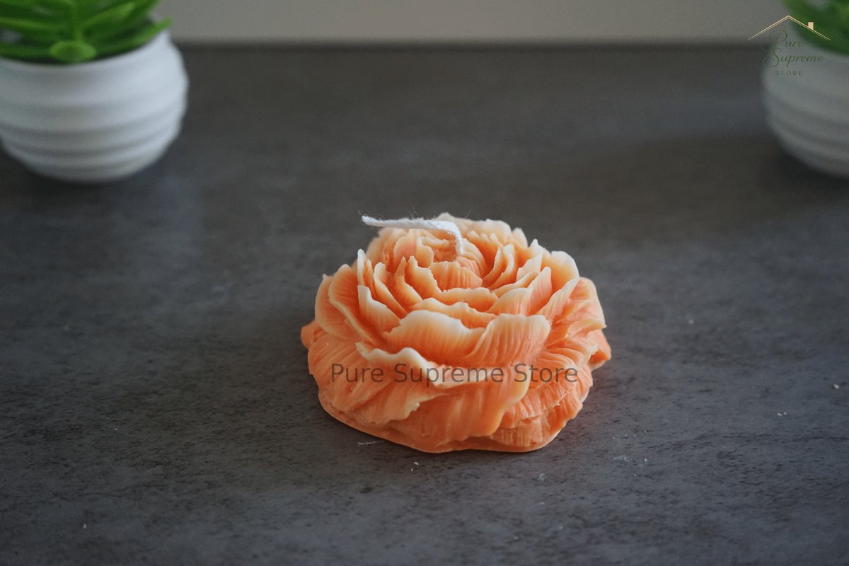 Decoratie kaars Pioenroos oranje-wit | Handgemaakt