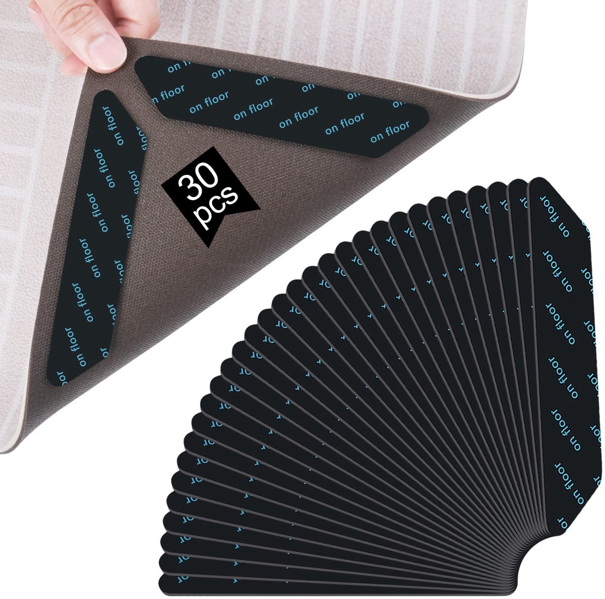 ONF3 - Antislipstickers - 30 Stuks Grippers - Herbruikbare Onderlaag - Zwart - Dubbelzijdige Grip - Geschikt voor Harde Vloeren - Wasbaar