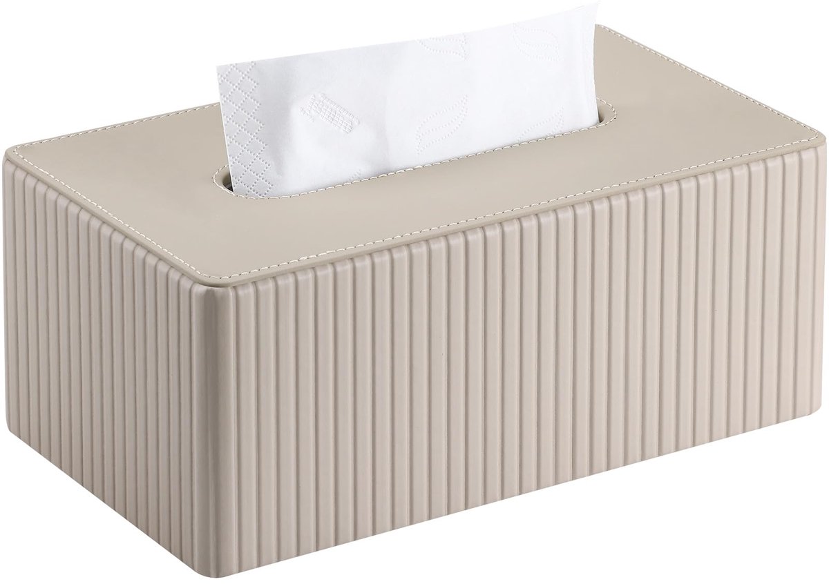 carmdering - Tissuebox - Tissuebox houder - Servettenopbergdoos - Geribbeld kunstleer, Beige - Luxe design, tijdloze uitstraling - Duurzaam en waterbestendig, eenvoudig schoon te maken - Geschikt voor woonkamer, badkamer, kantoor en auto