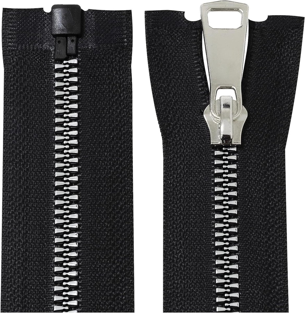 Ritssluiting set - Kleding reparatie - Kleding repareren - Zelfblokkerend scheidbaar - 65 cm 2 stuks - Zwart zilver