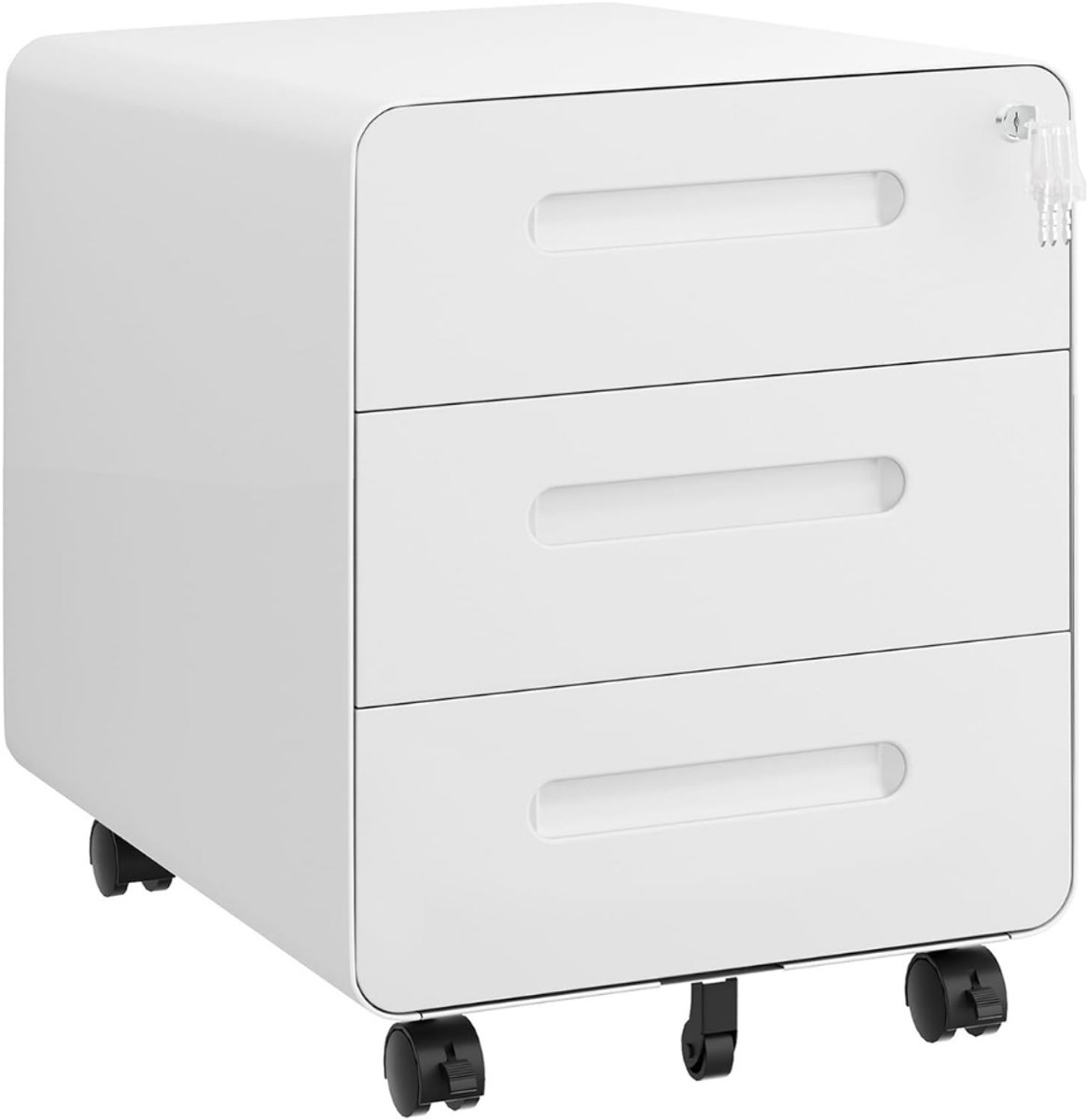 Bureau Kast - Mobiele Archiefkast Met Slot - 4 Sleutels, 3 Laden, Printertafel - Wit