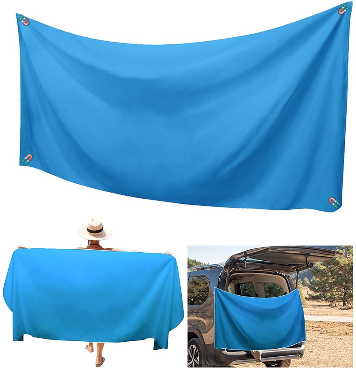 Sporthanddoek - Sneldrogende Magnetische Strandhanddoek - Magnetische Badhanddoek - Multifunctionele Handdoek voor Buiten - Ligstoelhanddoek/Strandhanddoek - Blauw - 190X76cm