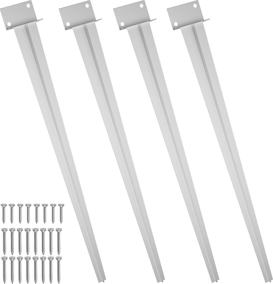 Aufun 4 stuks universele inrijpaalanker - 70 cm - Zilver - L-vormige grondbuis verzinkt - Voor houten palen, schuttingen en tuinprojecten