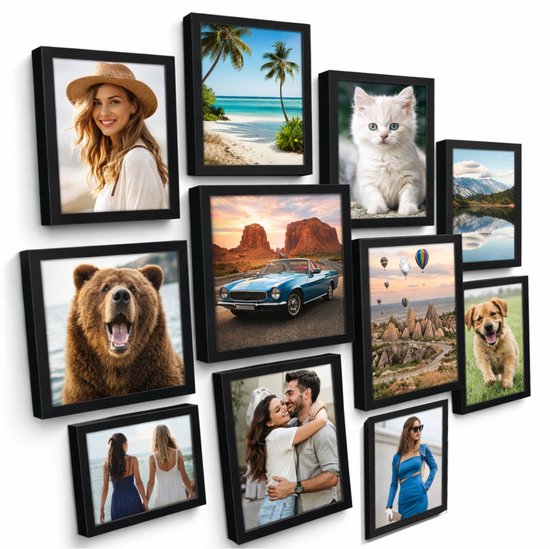 Coffret de Cadres photo BOTC - Cadre collage pour 10 photos - Format photo 10x15 cm/12x18 cm/20x25 cm - Zwart