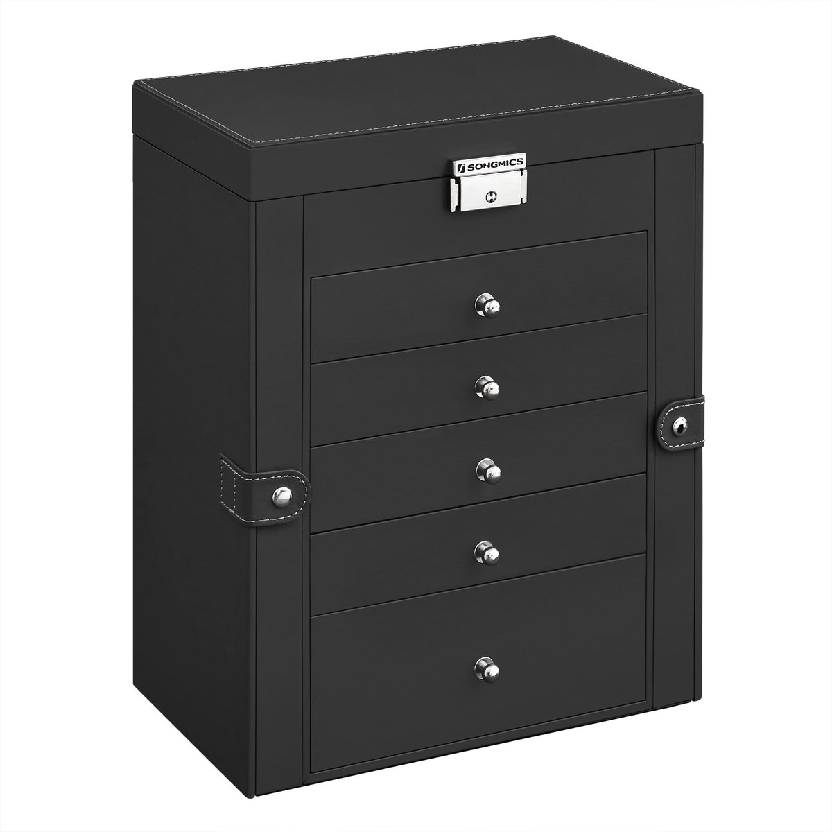 Sieradendoos met 5 lades en spiegel – Wit – Afsluitbaar met sleutel – 26 x 15,6 x 32 cm