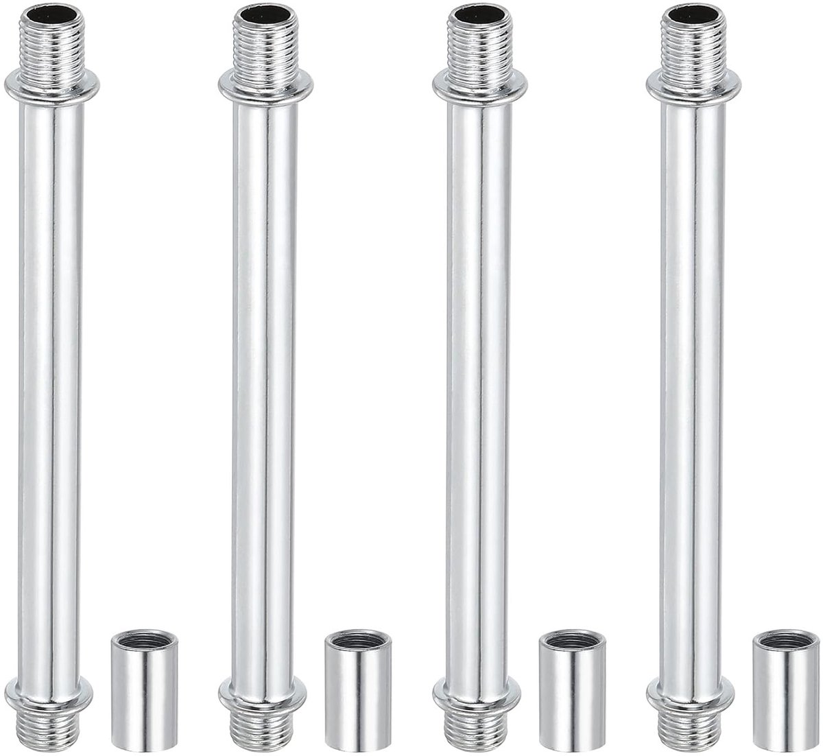 Kit lamp tube recht - 4 sets M10 - carbon staal - 120mm lange schroefstang - dubbele uiteinde met moer - koppeling sleeve - verbinding voor tafellampen - zilver