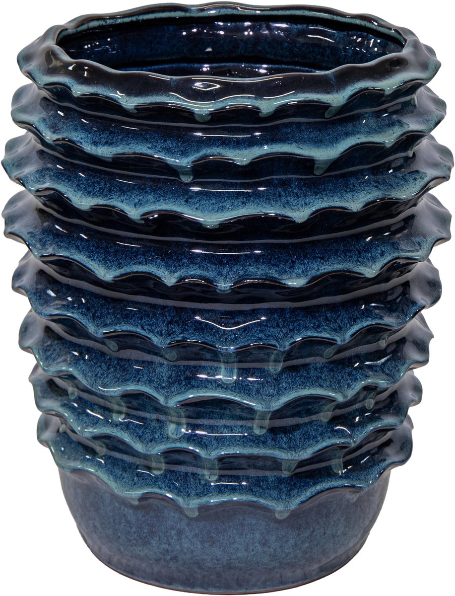 Mega Collections Vaas golf boheme d42h50cm blauw Groen