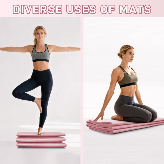 Yogamat - Slaapmat - Opvouwbaar- 72 inch x 32 inch x 0,32 inch - TPE - Geschikt voor reizen, fitness en buitengebruik - Pilatesmat - Unisex - Groot en draagbaar - 183 x 80 x 0,8 cm - Roze van Yogamat — afbeelding 2