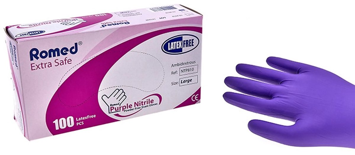 Romed Nitril Handschoenen Paars Extra Sterk M - 100 stuks