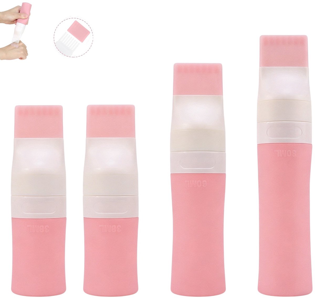 4 stuks - Siliconen doseerflesje - siliconen applicator - Haar Olie Applicator - Multifunctionele doseerflessen - voor haarverf - conditioners - 38 mlx2 - 60 mlx1 - 80 mlx1 - roze