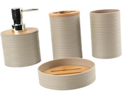 4-delige badkamerdecoratieset inclusief zeepbakje en mondwater Beker en tandenborstelhouder, beige