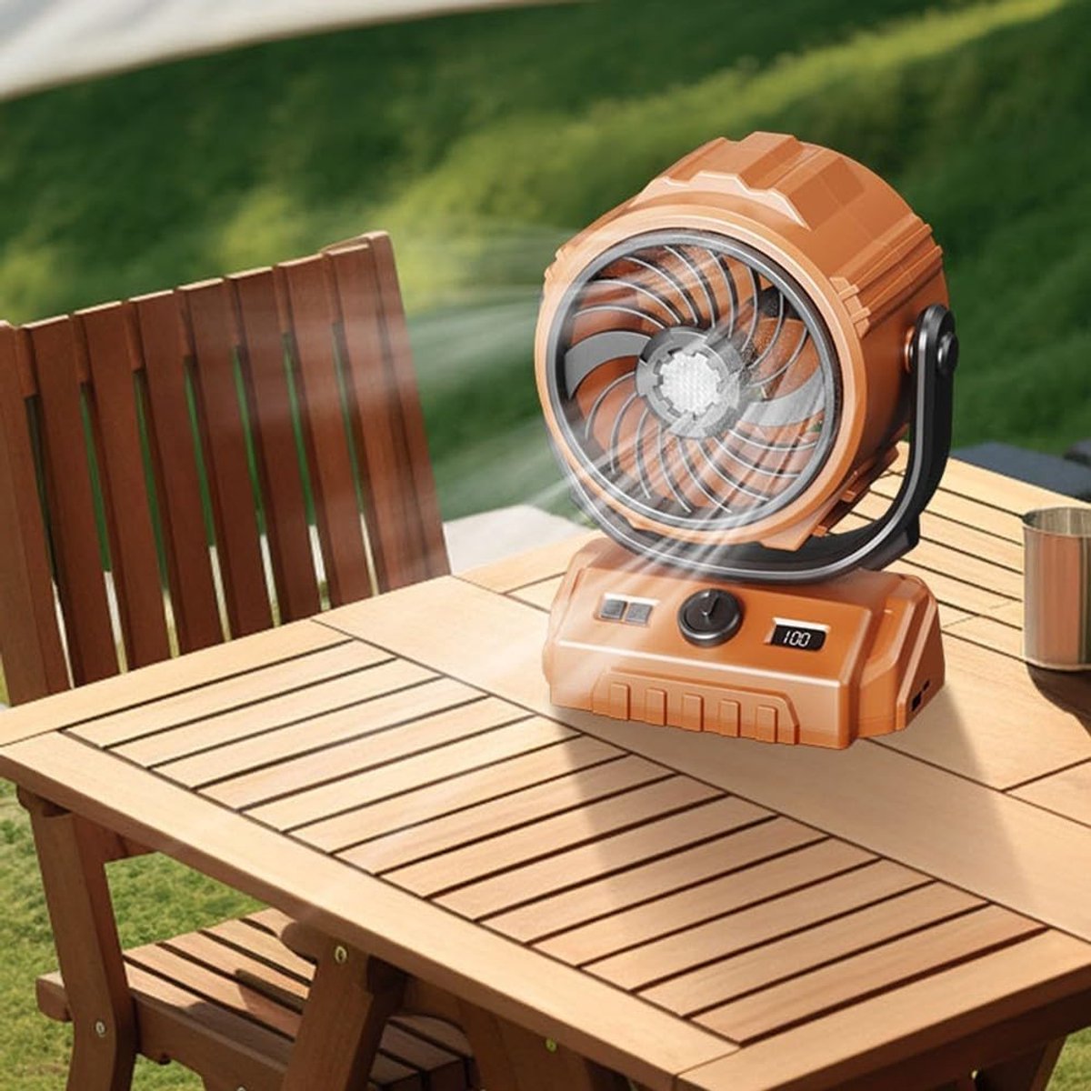 Draagbare Ventilator - Grote Batterijcapaciteit - 6000 mAh - 100 standen- met LED - Camping Ventilator - 18.5×13×24 cm - voor Kantoor Camping Tent - Oranje