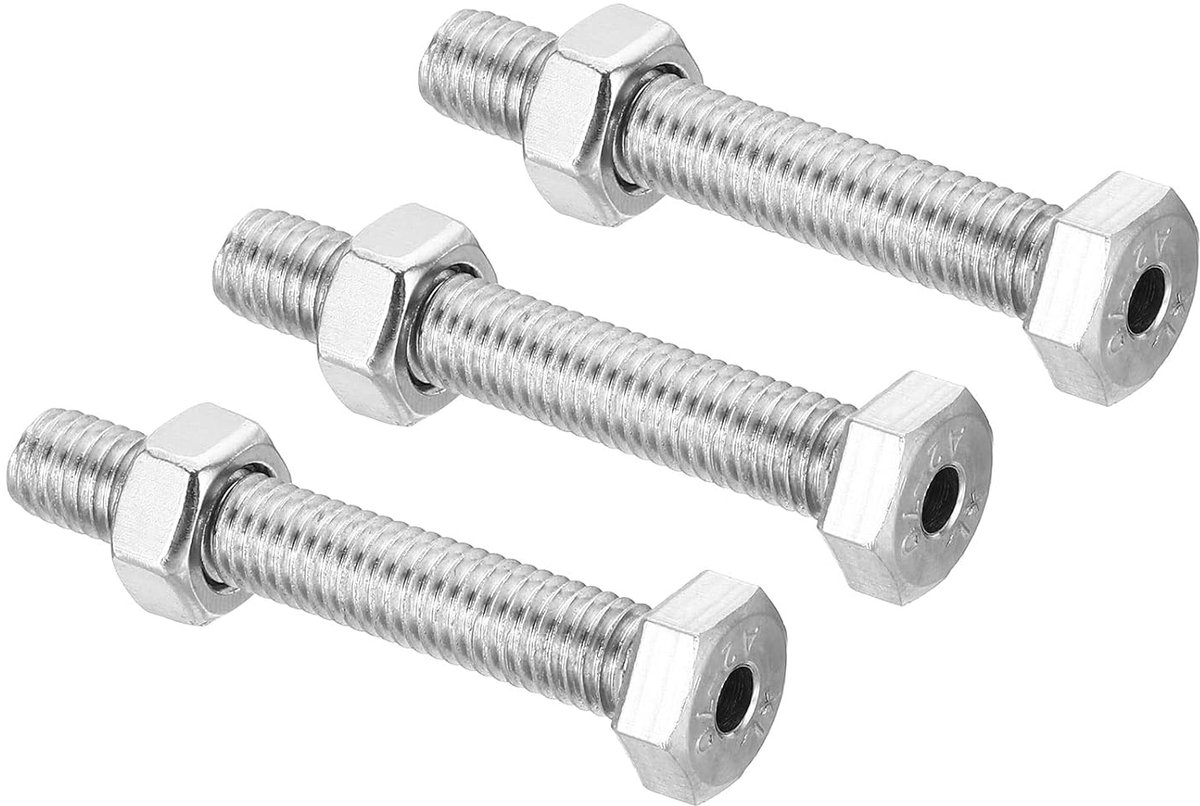 3 Set M8 x 50mm Hollow Exterior Hexagon Schroeven - Cilindrische Lamp - Draadbouten Met Moer - 304 RVS