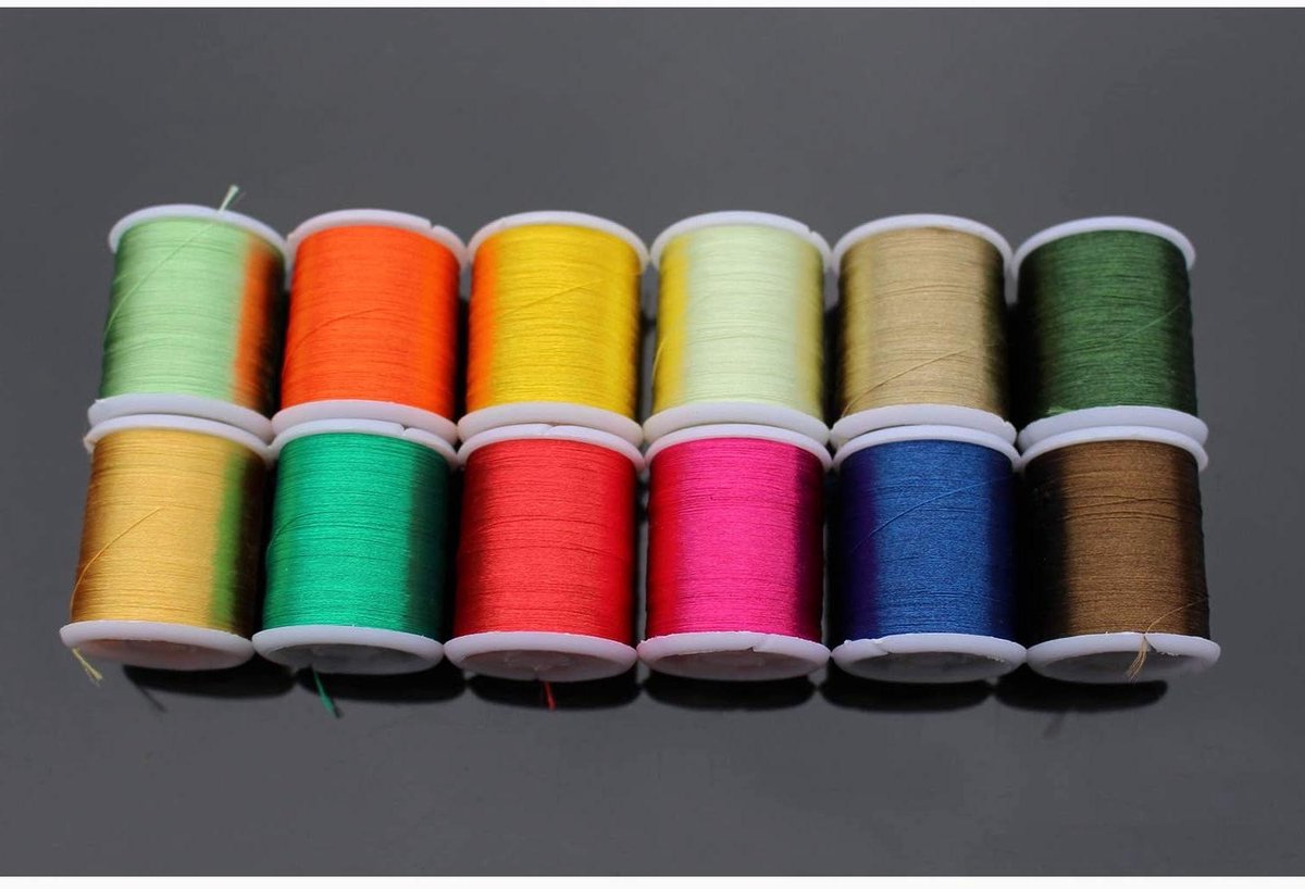 Vliegbinden Floss Draad - Zijdeachtig Garen - Vliegvissen Lijn Maken - 12 Donkere Kleuren - 40 Meter Per Spoel - Divers