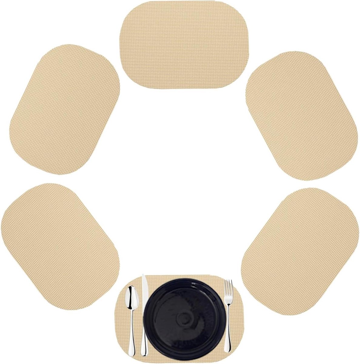 Ovale Placemats - Visnet Placemats - Buiten Dineren - Duurzaam & Kleurvast - Set van 6 - Ivoor