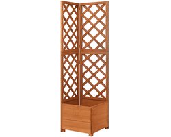 Houten Hoekplantenbak met Trellis - 40 x 40 x 150 cm - Massief Vurenhout - Klimplantenbak met Klimrek - Verticaal Tuinieren - Compacte Bloembak voor Buiten
