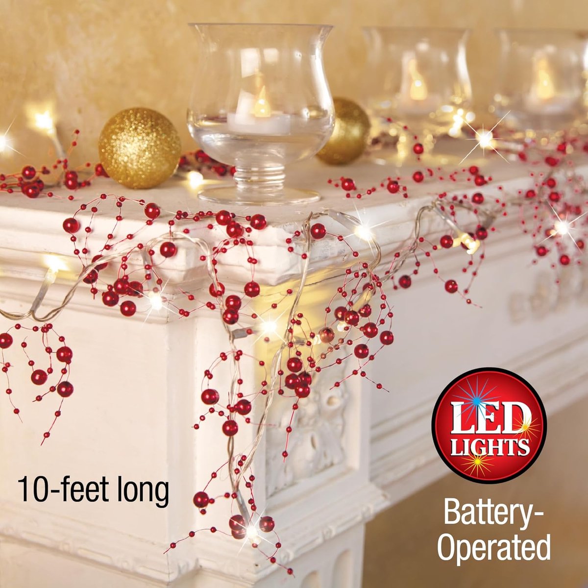Verlichte Kerst Guirlande - Feestelijke Slinger - Huis Versieren - Met Acrylbessen - 305 cm - Zilver – foto 6