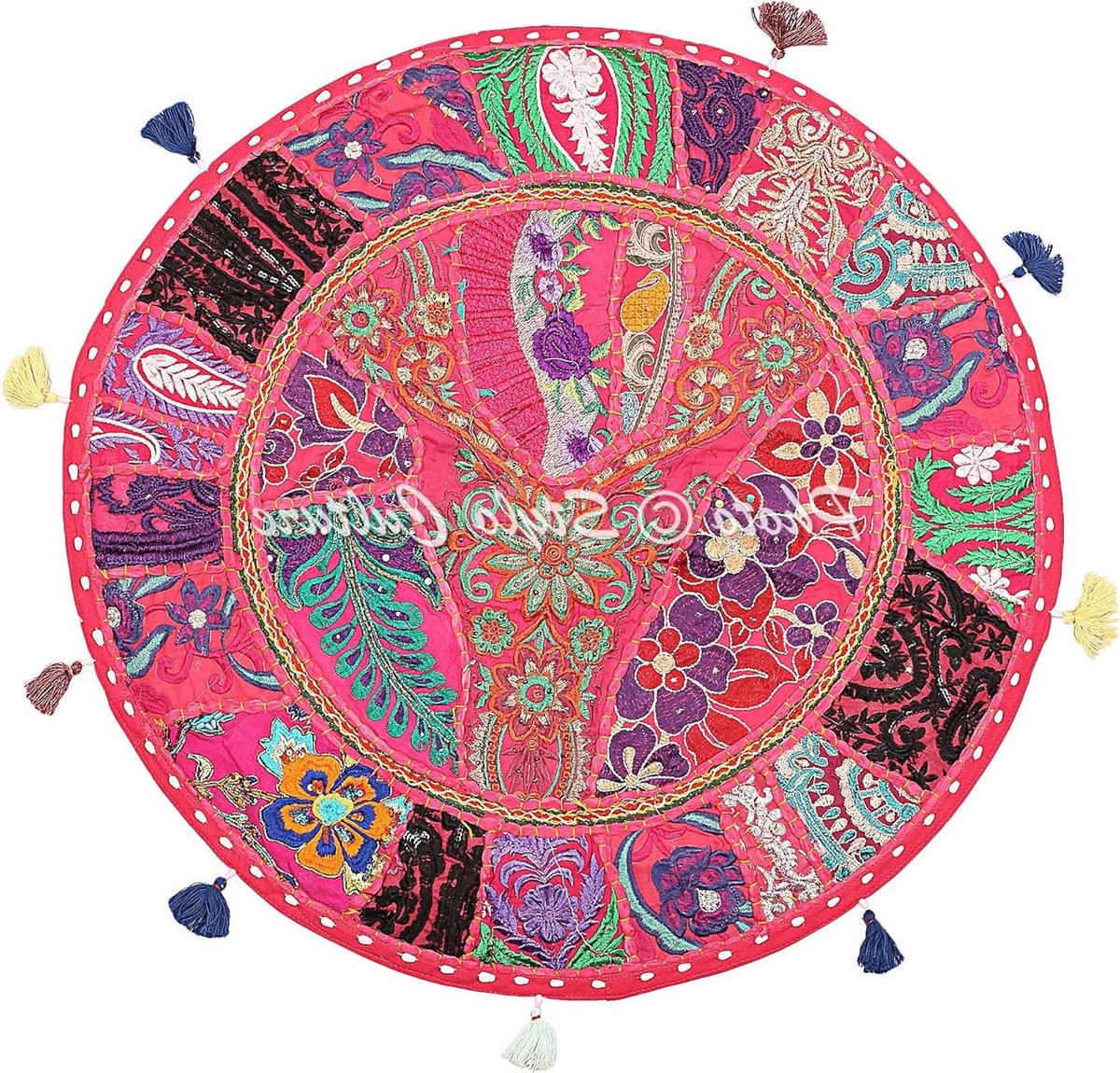 Vloerkussenhoes Rond - Zitkussen Poef - Decoratief Zitten - Uniek Patchwork Ontwerp - 55x55 cm - Roze