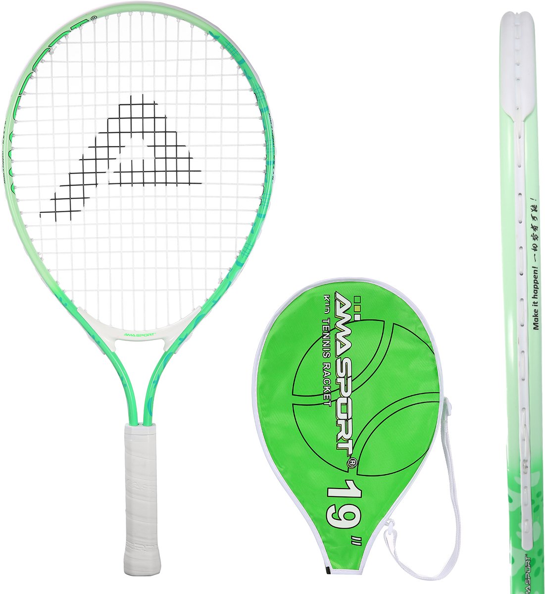 Kinder Tennisracket Groen 19 inch – Lichtgewicht Junior Racket met Tas – Ideaal voor Beginners – AMA Sport