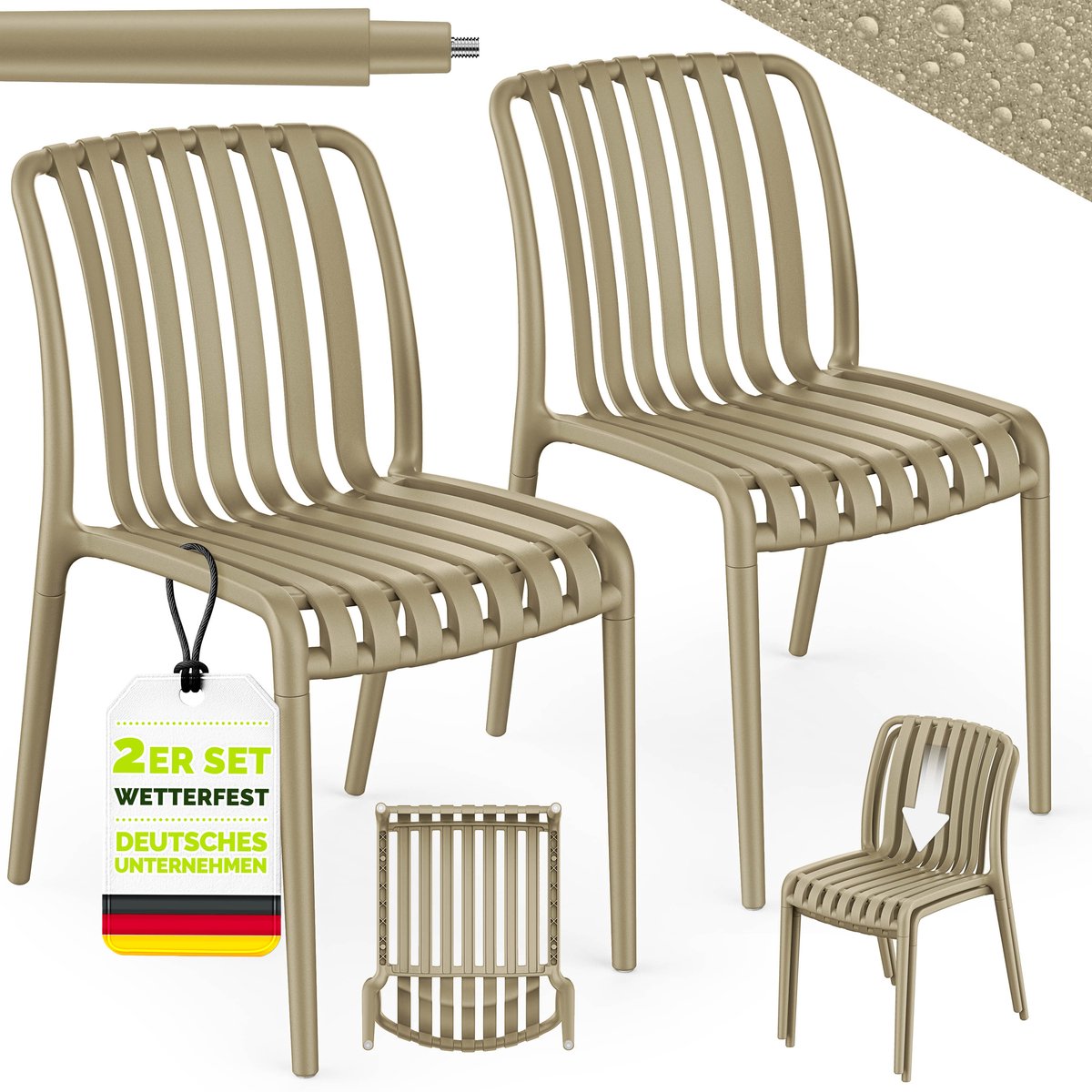 tillvex® Tuinstoelen 2-delige Set Stapelbaar Weerbestendig zonder Armleuning | Outdoor Stoelen tot 120kg Belastbaar | Tuinstoelen Outdoor | Terrasstoel Tuinmeubelen Balkon Tuin Terras