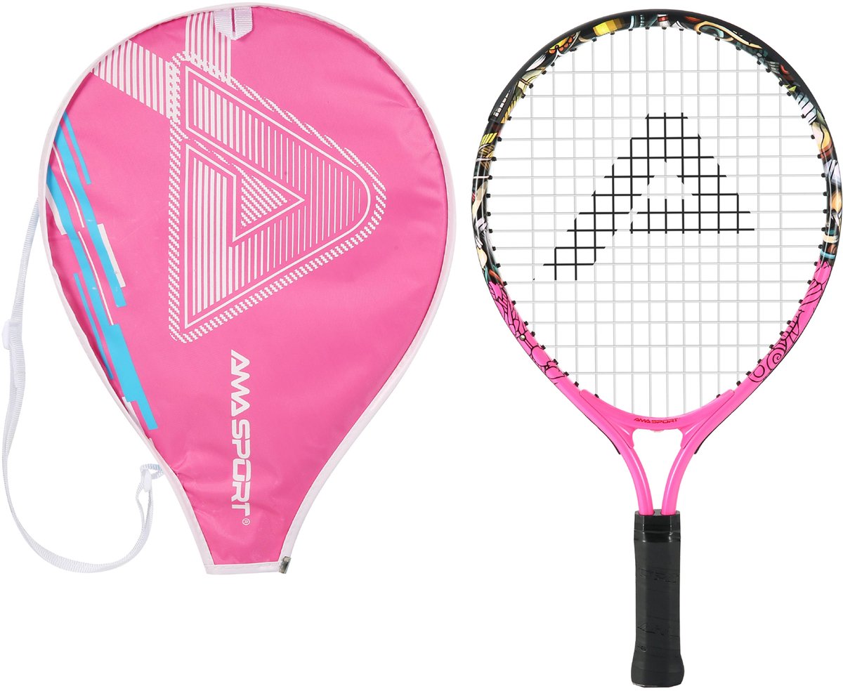 Kinder Tennisracket Graffiti Roze 21 inch – Lichtgewicht Junior Racket met Tas – Ideaal voor Beginners – AMA Sport