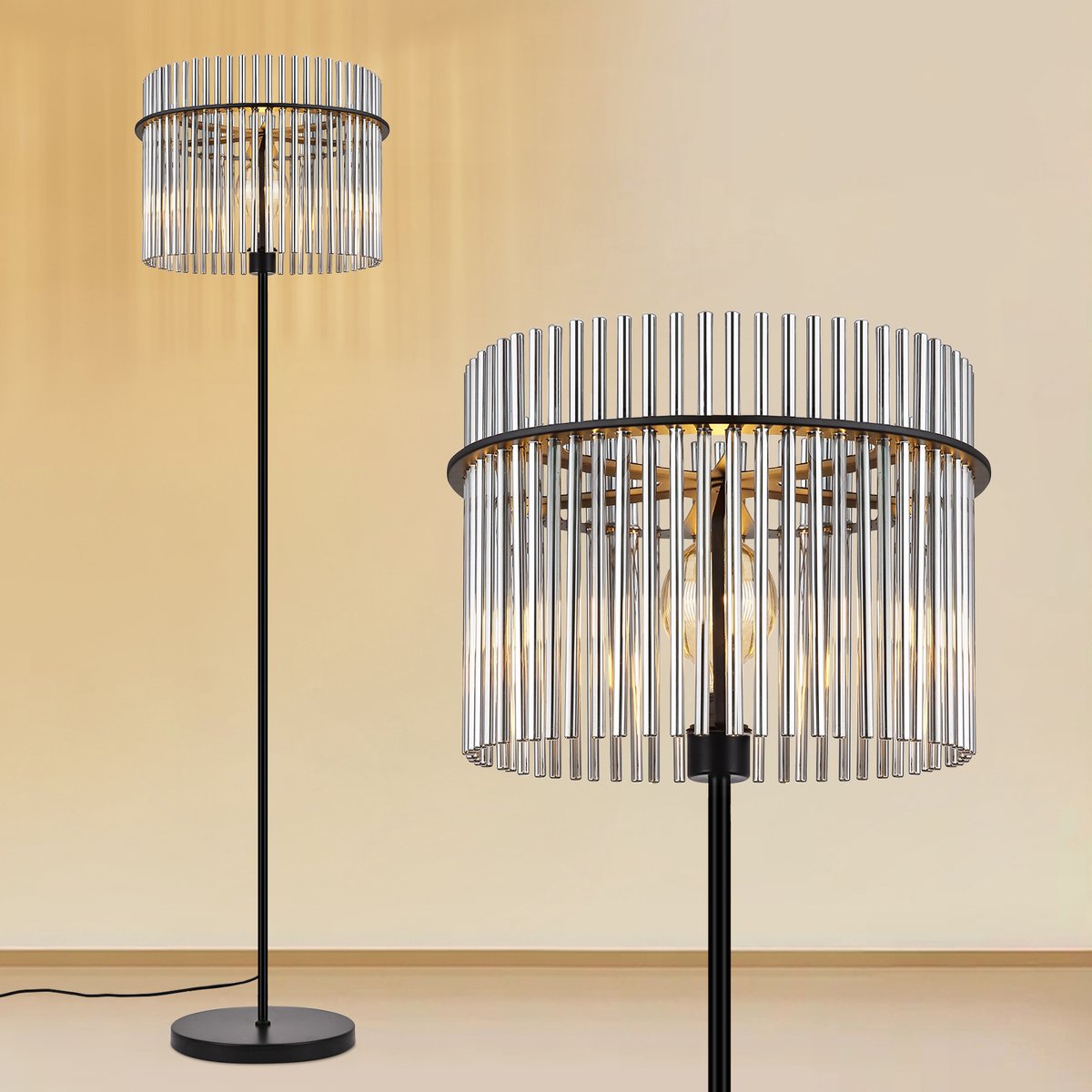 NETTLIFE Staande Lamp Modern – E27 Fitting – Zonder Lamp – Voetknop – Glas & Metaal – Zwar