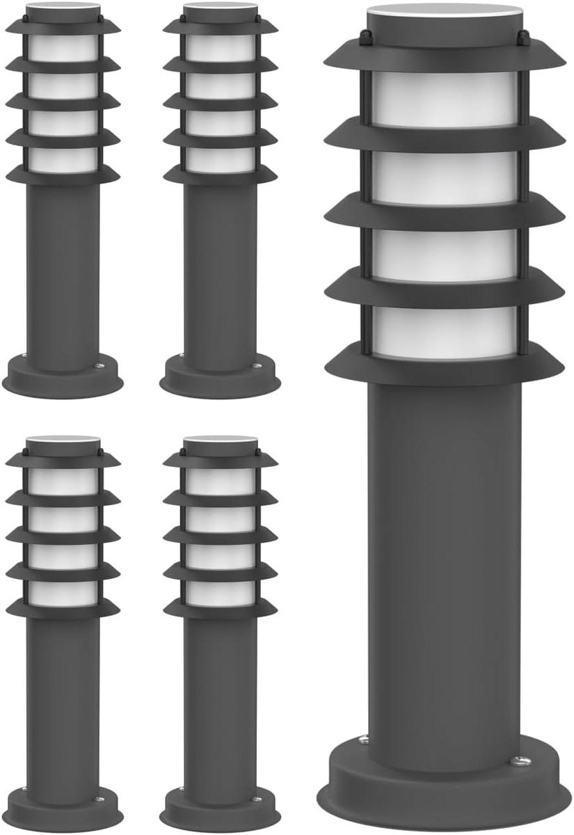 Padverlichting set - Buitenlampen paal - Tuinpad verlichten - Spatwaterdicht IP44 - 39 cm hoog - Antraciet