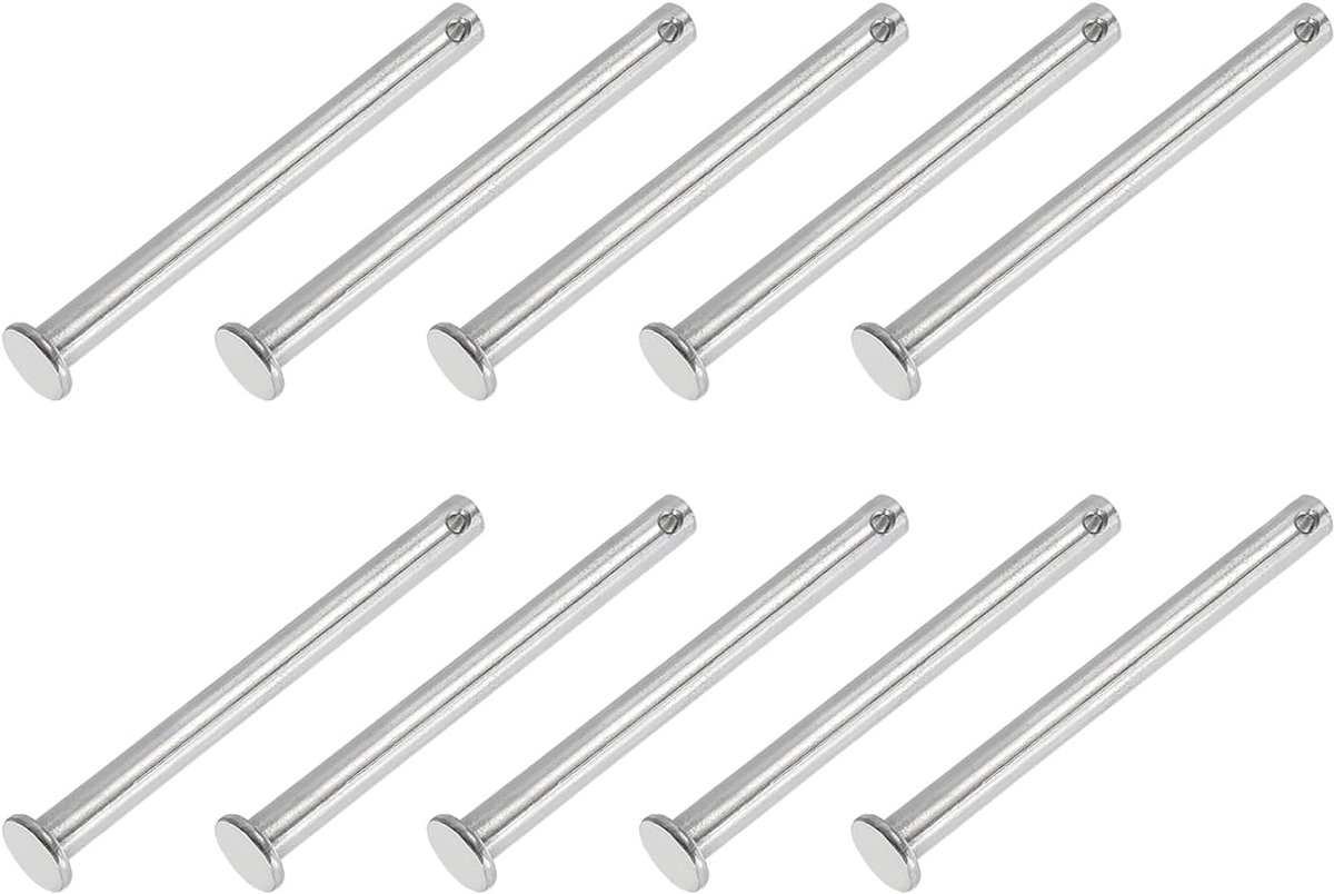 6 x 70mm Single Hole Pins - 10pcs RVS 304 - Plat Hoofd voor Deurscharnier Systemen - Zilver