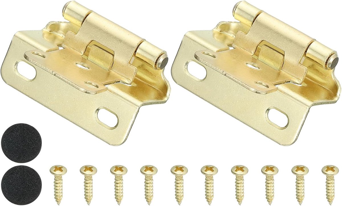 Self Closing Cabinet Hinges - Semi Overlay 1/2 Inch - 2 Pcs Semi-Hidden Countersunk Face Mount Hinge met Screws voor Keuken en Badkamer Meubels - Gouden Kleur
