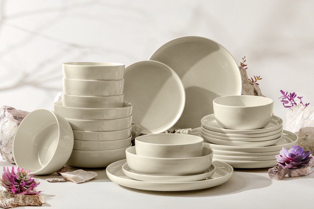 KONSIMO® VICTO - 24 delig - 6 persoons - Keramiek - Dessertbord, Diepbord, Kom, Dinerbord - Beige