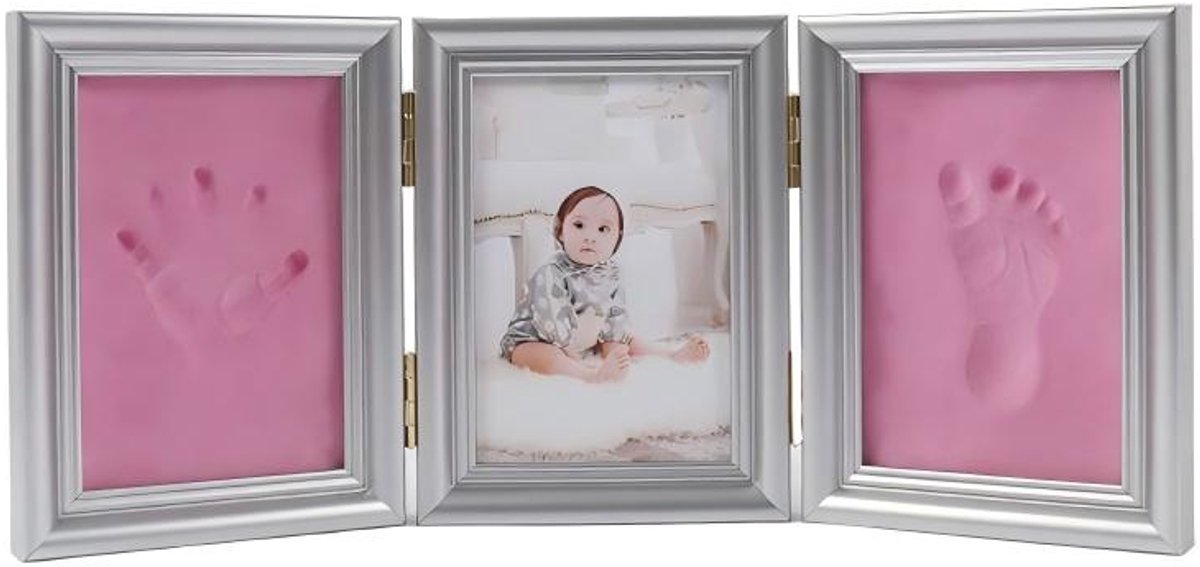 Herinneringslijst met klei voor hand- en voetafdrukken van pasgeborenen — 35 x 15 x 2 cm — Tastbare herinnering voor 1 maand, 100 dagen of de eerste verjaardag — Set voor hand- en voetafdrukken — Inclusief fotolijst — Lijst voor voetafdrukken