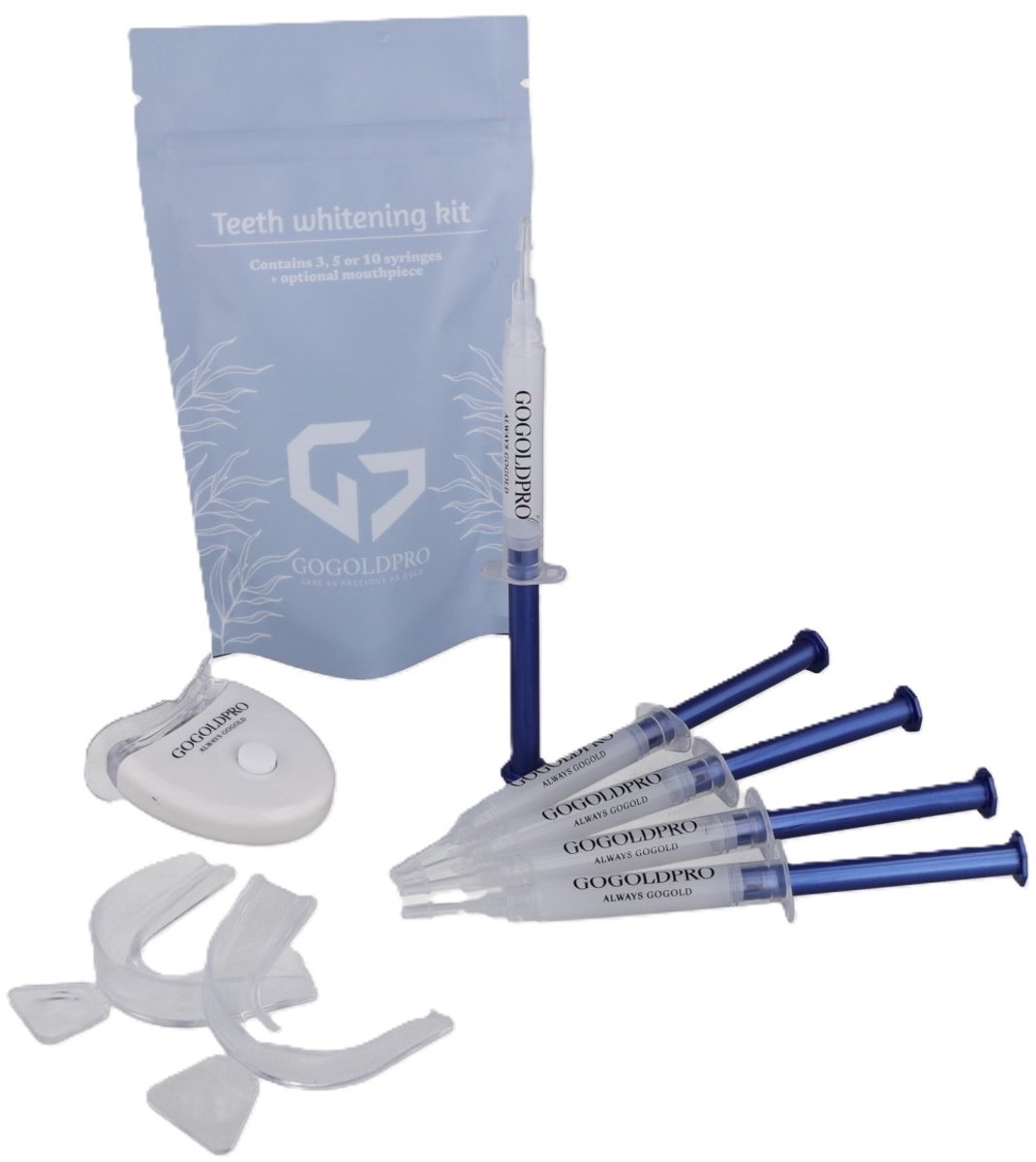 GoGoldPro Tanden Bleken Set - 5 Gelspuiten - Zonder Peroxide - PAP+ - Tot 20 Tinten Witter - Veilig Thuis Bleken - Stralende Lach - 3D led - Snel Resultaat - Witte Tanden
