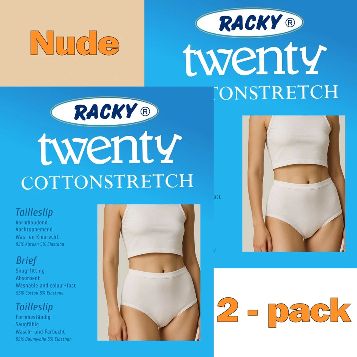 Racky Twenty dames taille slips - Elastisch katoen - 2-pack - Maat M - Nude